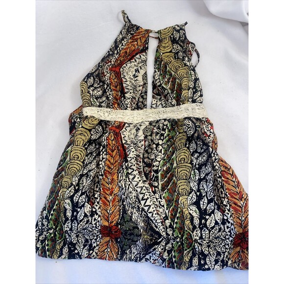 La Rok Silk Halter top Tank Bead Tie S hippie indie lace gypsy boho sexy - Picture 1 of 11